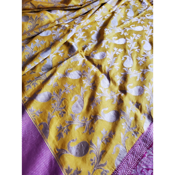 Women Pure Silk Jaal Benarasi Saree Handloom Wedding - Picture 8 of 12